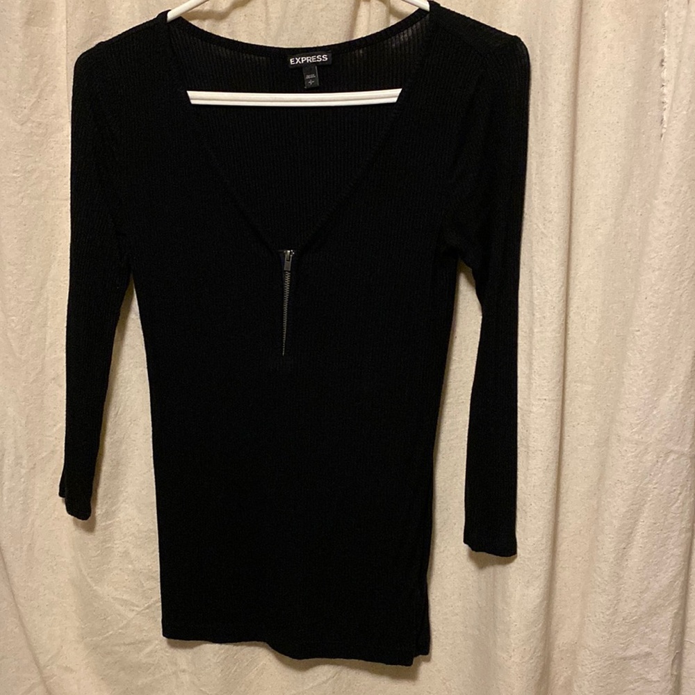 Express Black Vneck 1/2 Zip Sweater Size SP